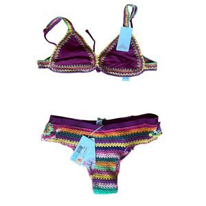 Agua Bendita NWT Maroon Crochet Bikini